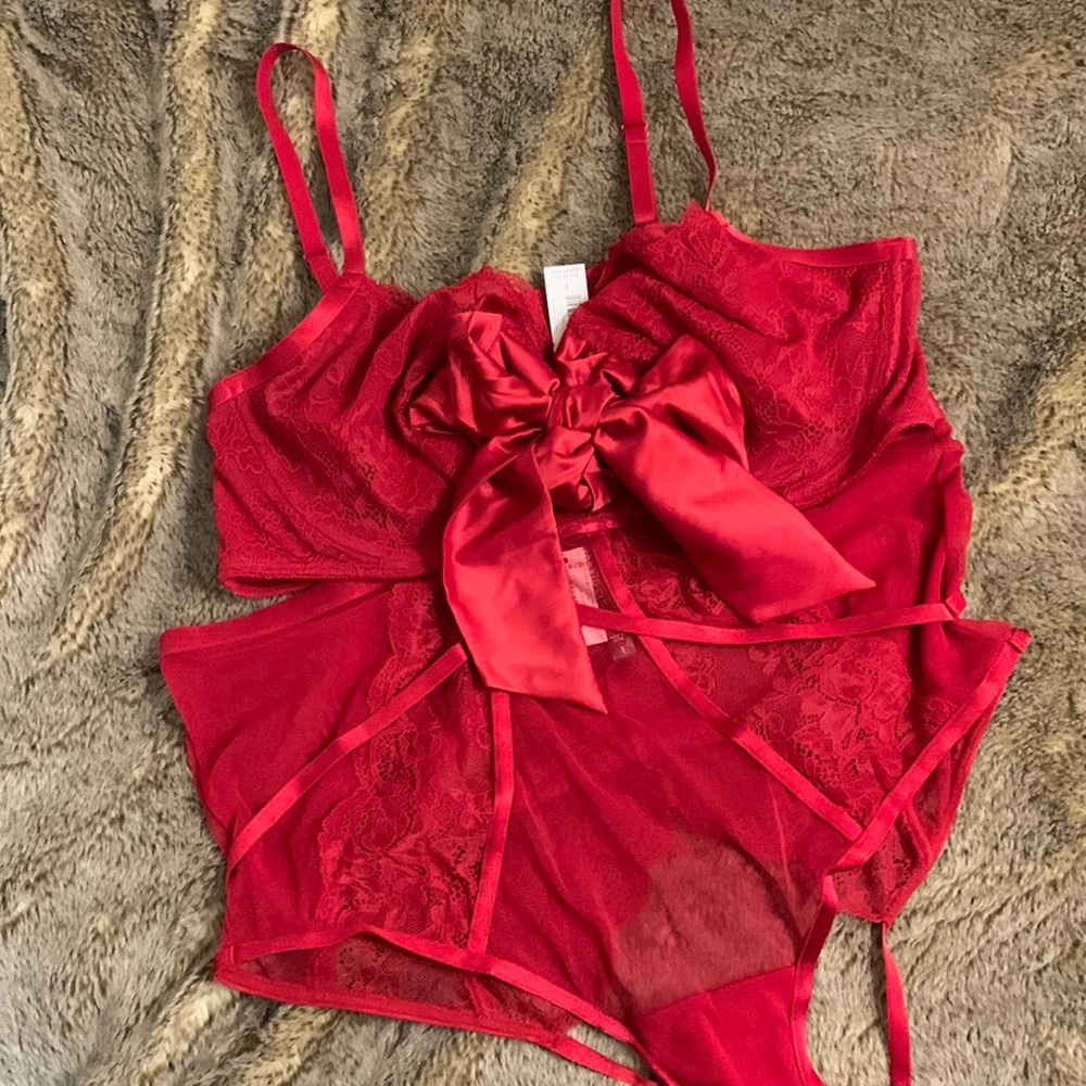 Torrid Red Bow Bralette and High Leg Pantie Set